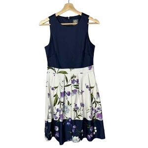 Vince Camuto Blue & White Fit & Flare Scuba Knee Length Dress 4